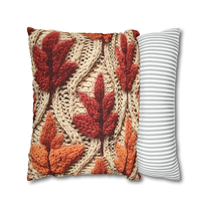 Crochet Fall Leaves: Harvest Rustic Design - Golden Browns -Woodland Maple Magic - Spun Polyester Square Pillow Case