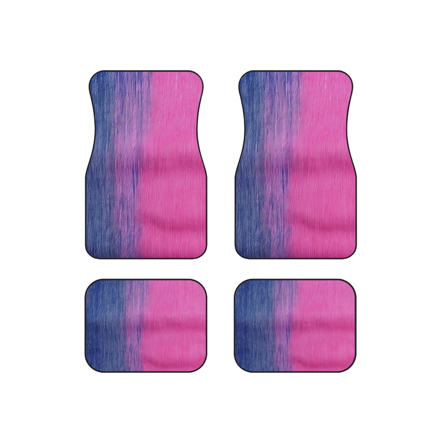 Dual Delight: Half-and-Half Pink & Blue Denim Daydream - Car Mats (Set of 4)