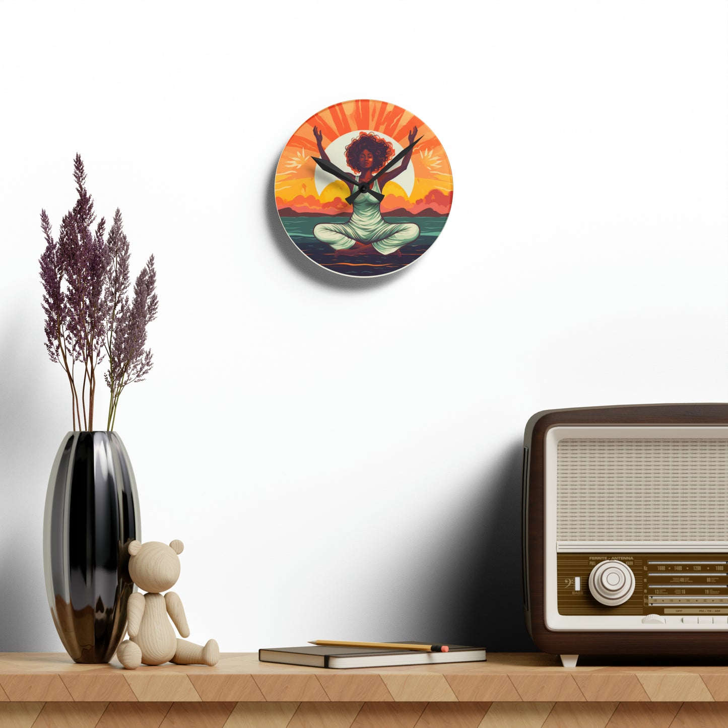 Yoga Sunset Pose Women Acrylic Wall Clock