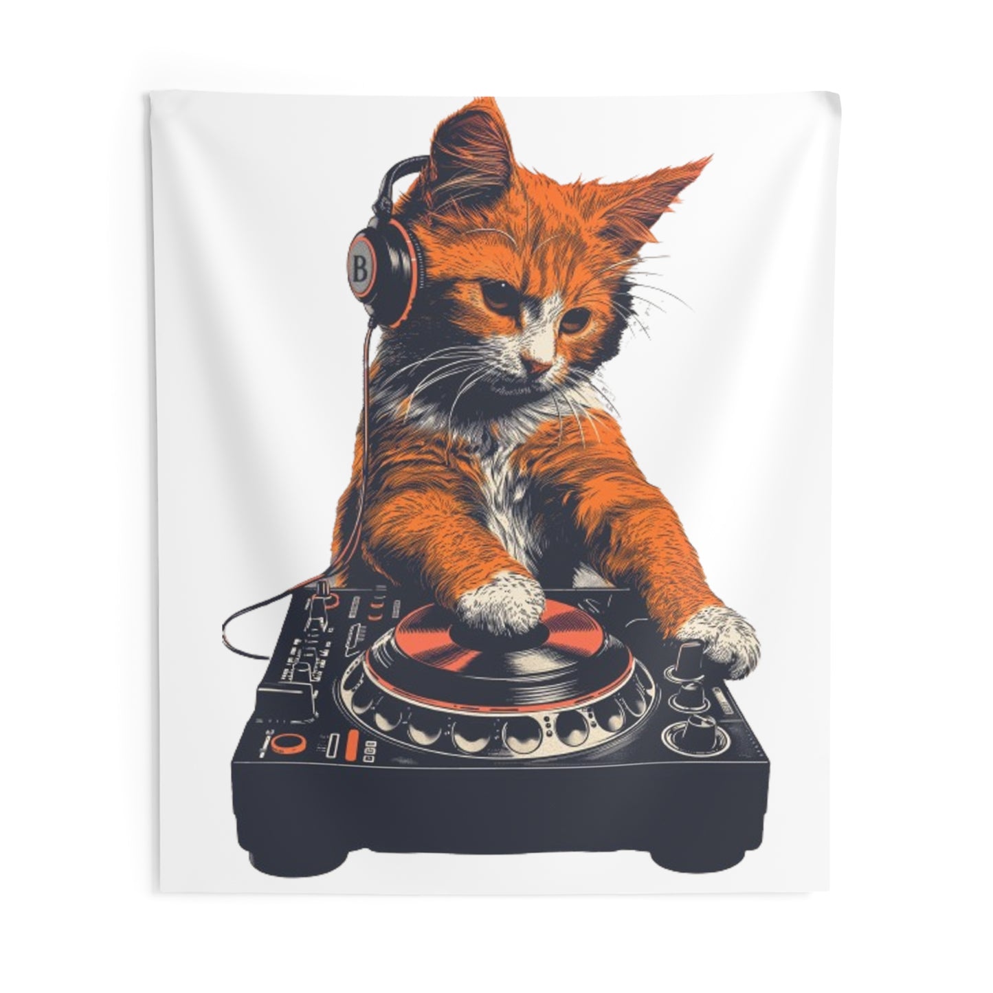 Retro style, DJ cat - Indoor Wall Tapestries