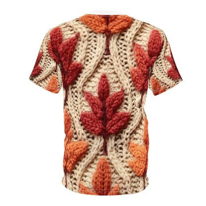 Crochet Fall Leaves: Harvest Rustic Design - Golden Browns -Woodland Maple Magic - Unisex Cut & Sew Tee (AOP)