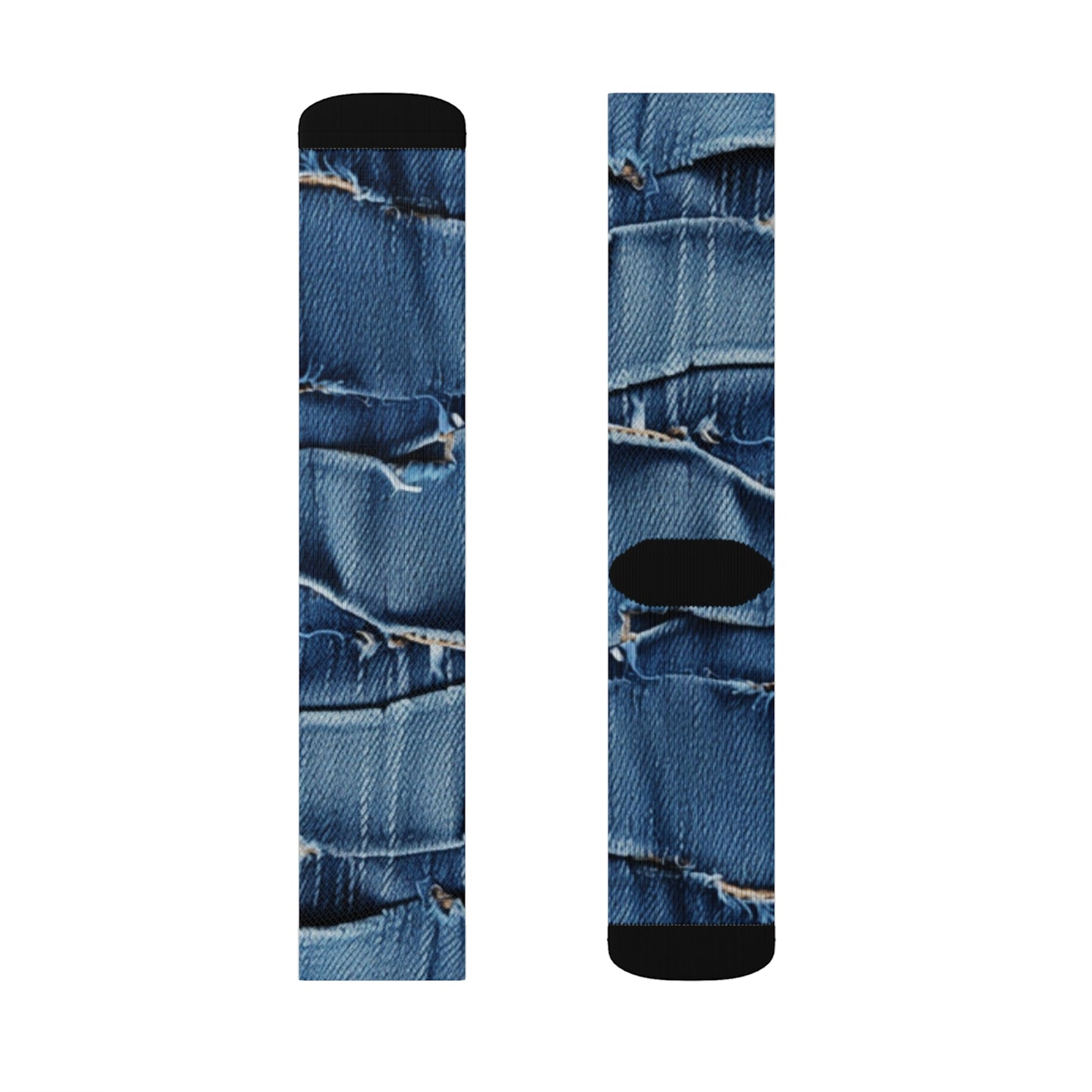 Midnight Blue Distressed Denim: Rugged, Torn & Stylish Design - Sublimation Socks