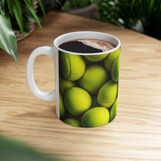 Tennis Ball Sport: Athlete Court Action, Rally & Serve - Ceramic Mug 11oz