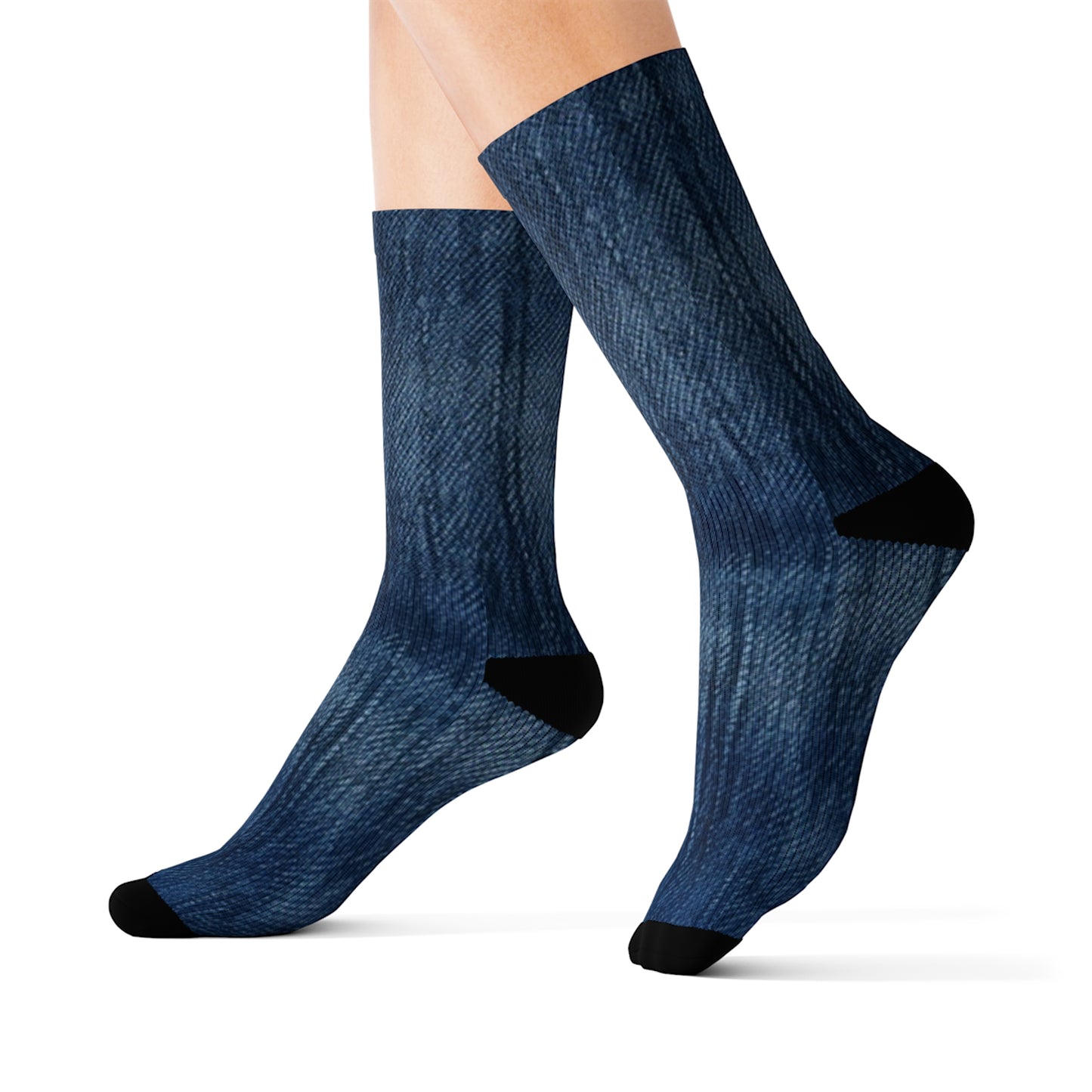 Indigo Splash: Washed Denim Reverie in Deep Blue - Sublimation Socks