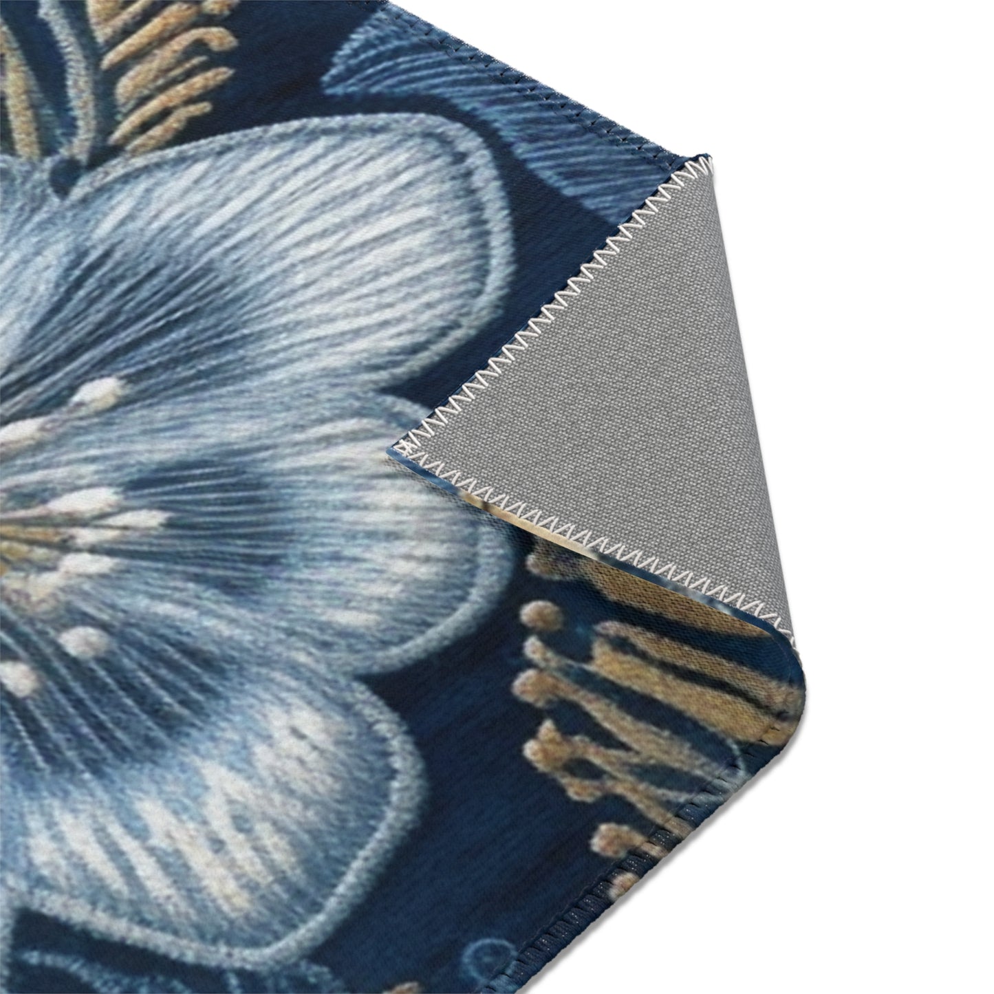 Flower Blossom Embroidery Floral on Denim Style - Area Rugs