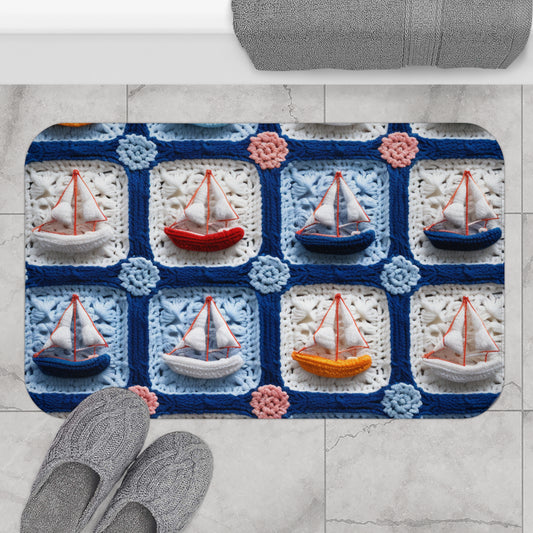 Crochet Boat Ship Sea Vessel Ocean Beach Travel Yacht Design - Bath Mat