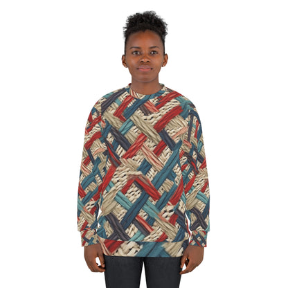 Colorful Yarn Knot: Denim-Inspired Fabric in Red, White, Light Blue - Unisex Sweatshirt (AOP)