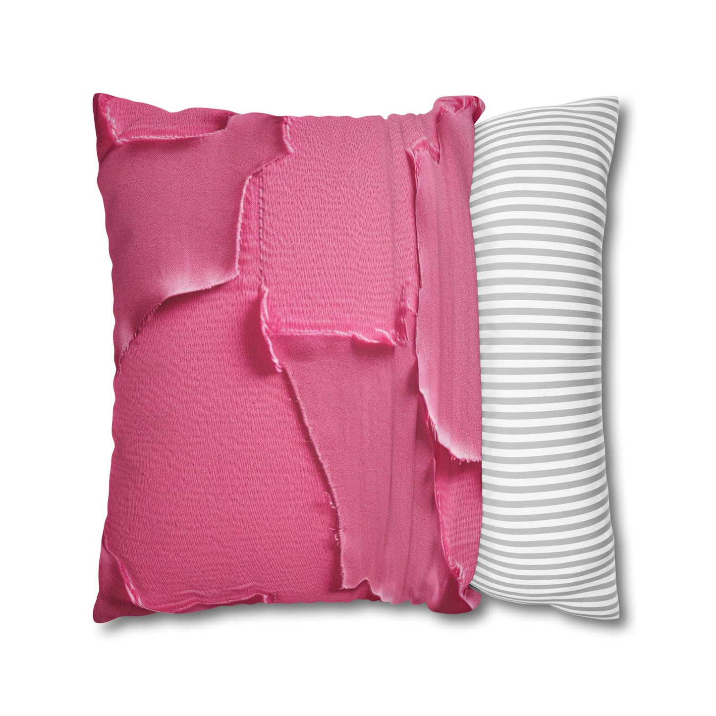 Distressed Neon Pink: Edgy, Ripped Denim-Inspired Doll Fabric - Spun Polyester Square Pillow Case