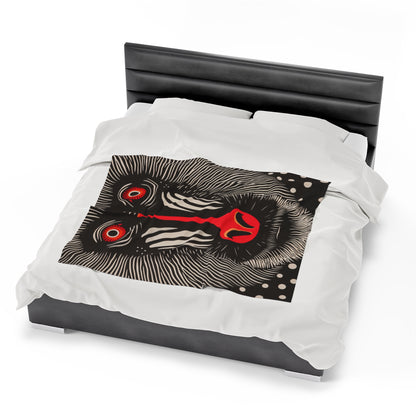 Red and Black Mandrill Monkey - Abstract Primate Face with Psychedelic Patterns - Velveteen Plush Blanket