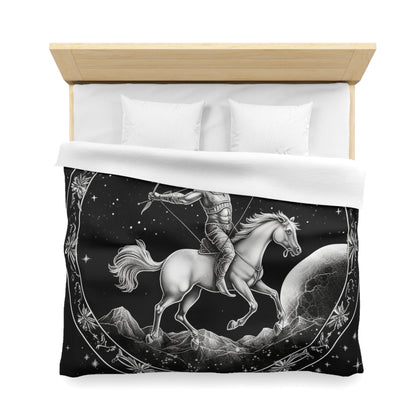 Diseño de arquero blanco y negro del zodiaco Sagitario - Funda nórdica de microfibra