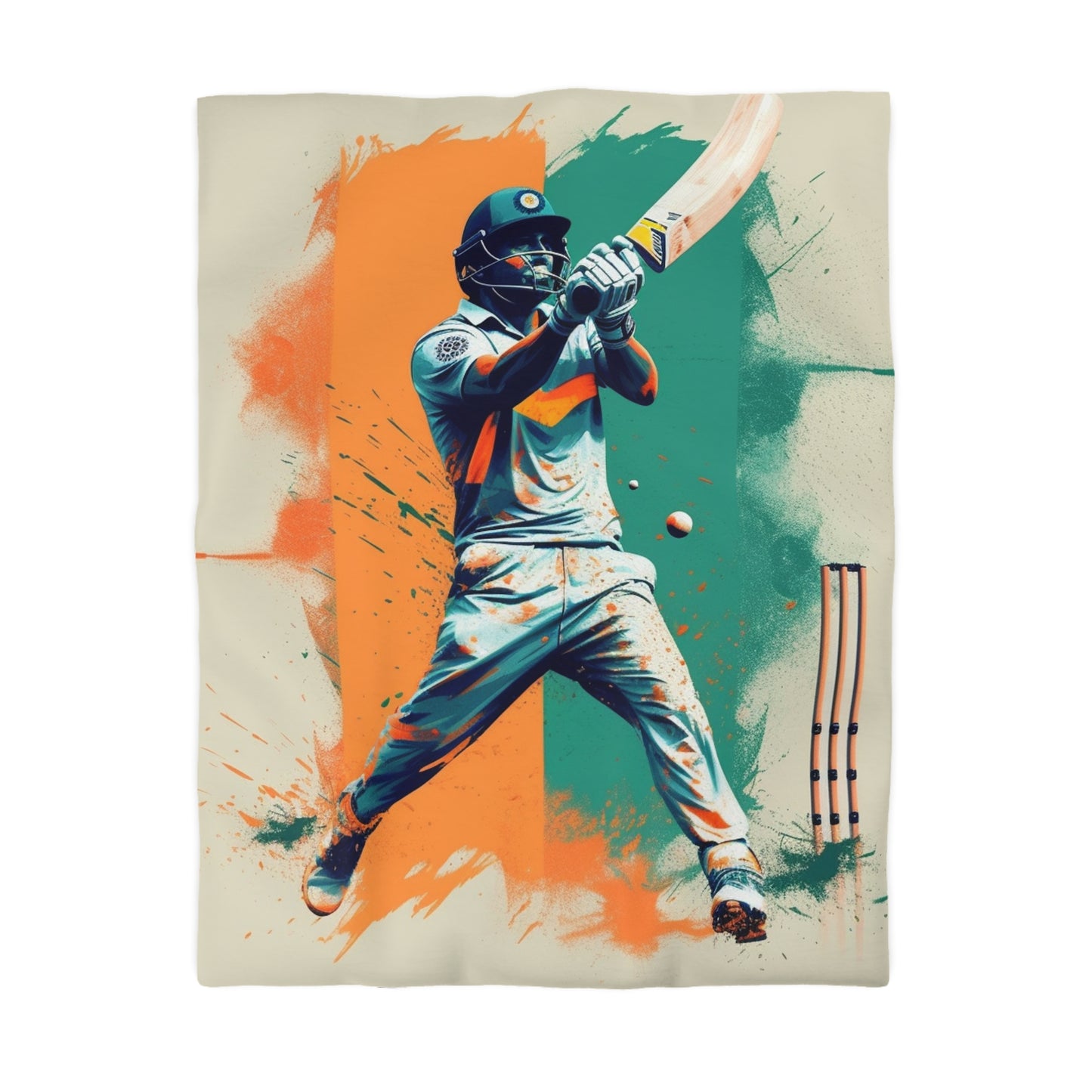 Cricket Batsman, Ball Strike, Indian Flag Color Background - Street Style - Microfiber Duvet Cover