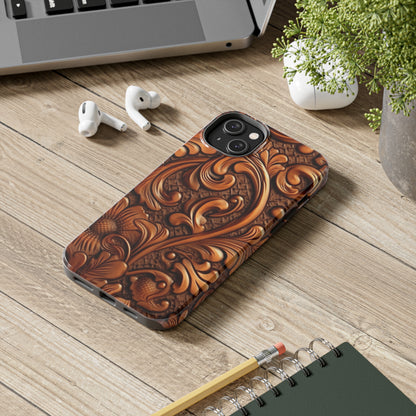 Leather Flower Cognac Classic Brown Timeless American Cowboy Design - Tough Phone Cases