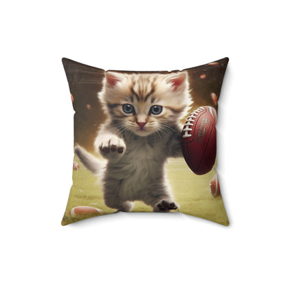 Football Kitty Fantasy: Feline Cat American Sport Quarterback - Spun Polyester Square Pillow