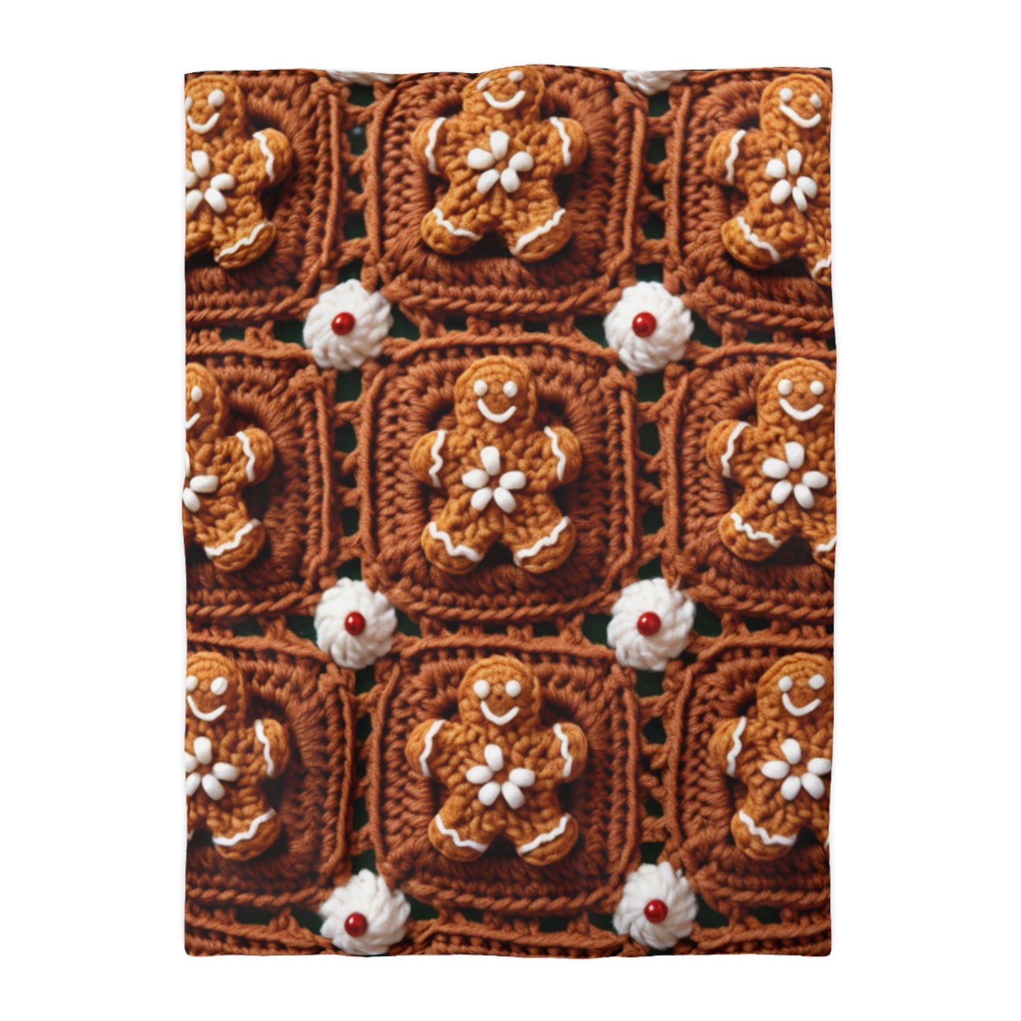 Gingerbread Man Crochet, Classic Christmas Cookie Design, Festive Yuletide Craft. Holiday Decor - Microfiber Duvet Cover