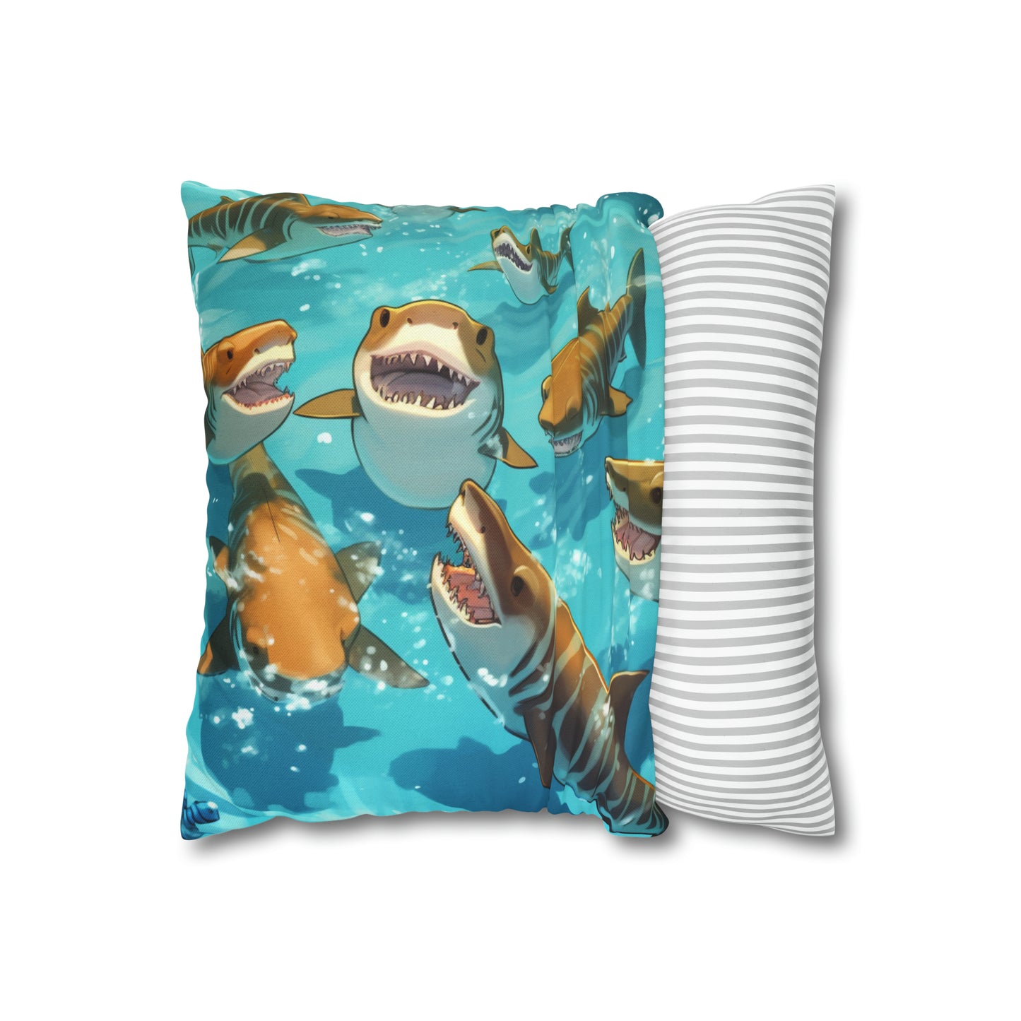 Tiger Shark: Ocean Marine Wildlife - Underwater - Spun Polyester Square Pillow Case