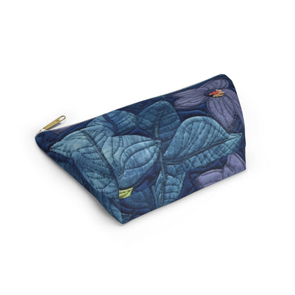 Floral Embroidery Blue: Denim-Inspired, Artisan-Crafted Flower Design - Accessory Pouch w T-bottom