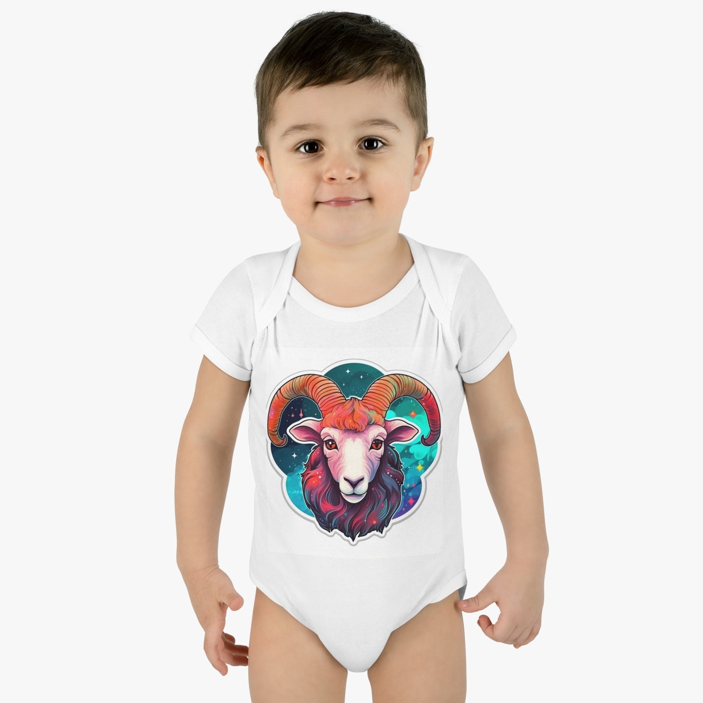 Aries Zodiac Sign - Vivid & Bright Color Cosmic Astrology Symbol - Infant Baby Rib Bodysuit