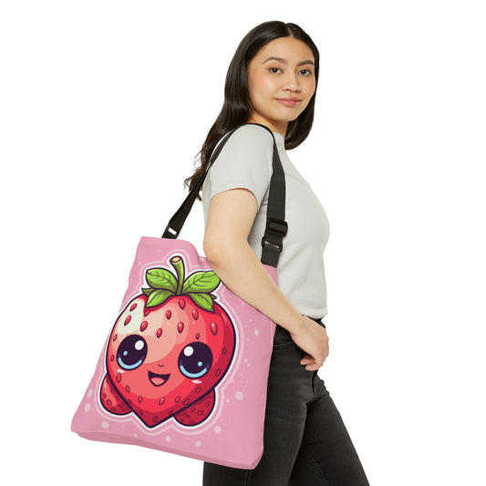 Kawaii Strawberry Adventure - Anime Classic Traditional Japanese Fruit - Otaku Artwork - Adjustable Tote Bag (AOP)