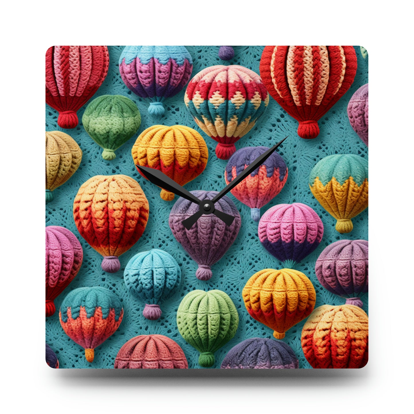 Crochet Hot Air Balloons Sky Travel Transport Scenic Style - Acrylic Wall Clock