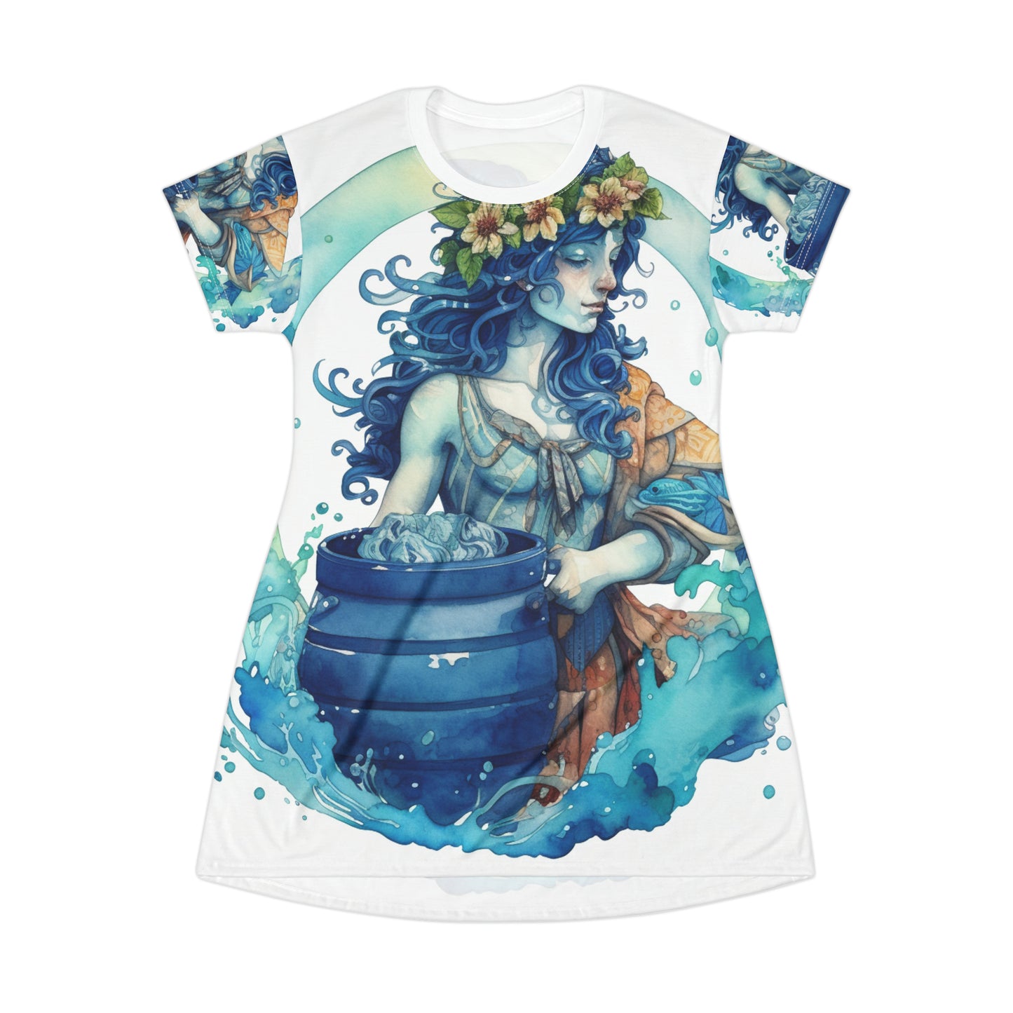 Artistic Aquarius Zodiac - Watercolor Water-Bearer Depiction - T-Shirt Dress (AOP)