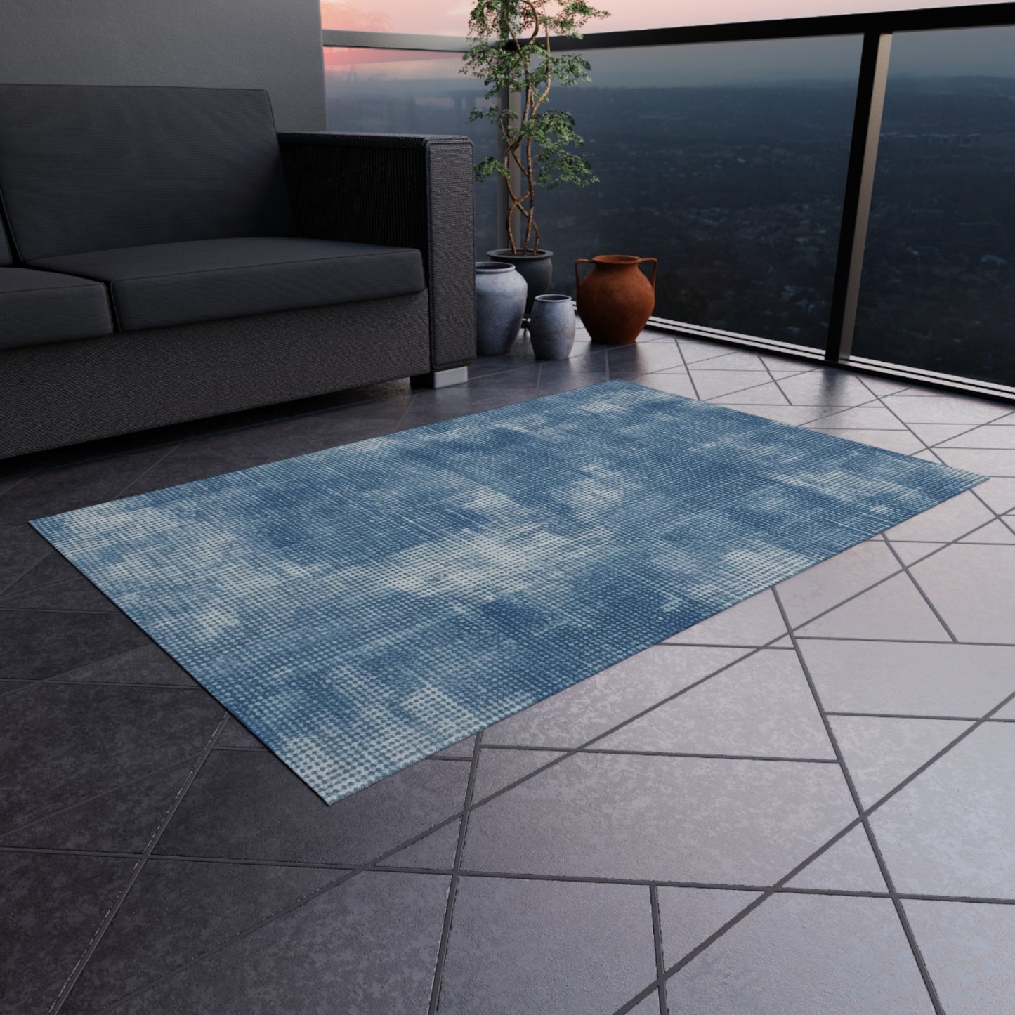 Faded Blue Washed-Out: Denim-Inspired, Style Fabric - Outdoor Rug