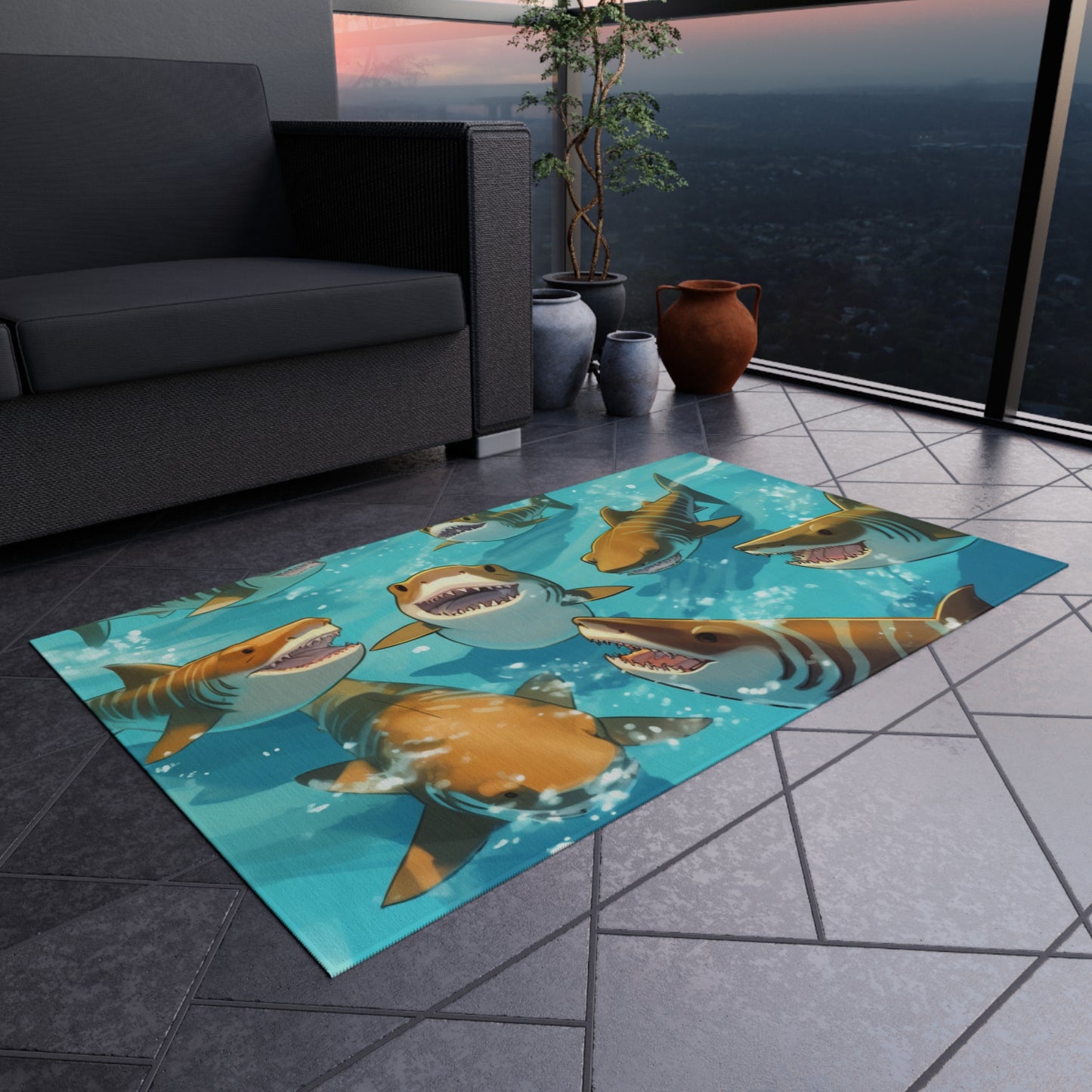 Tiger Shark: Ocean Marine Wildlife - Underwater - Outdoor Rug