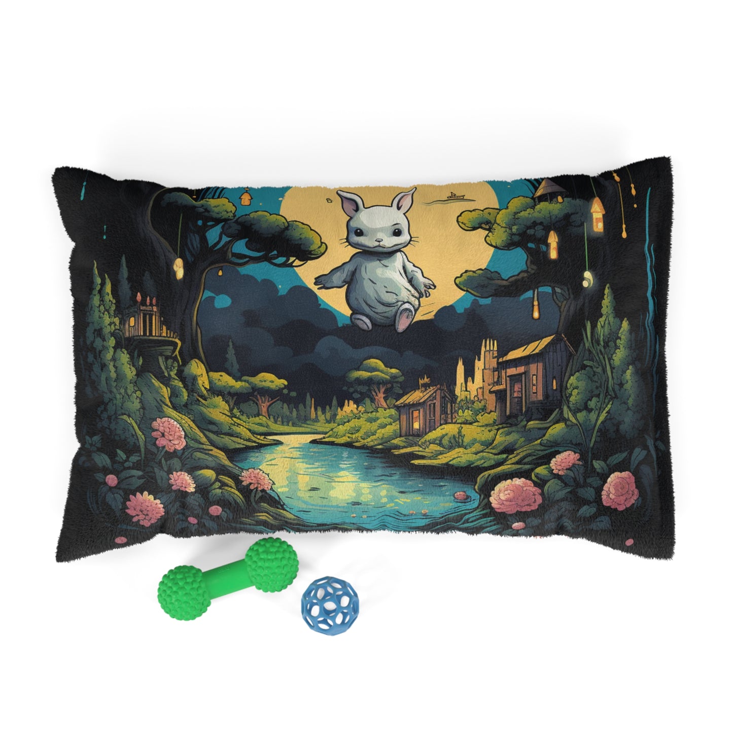 White Rabbit Mystery Psychedelic Fantasy Anime Cartoon Bunny - Dog & Pet Bed