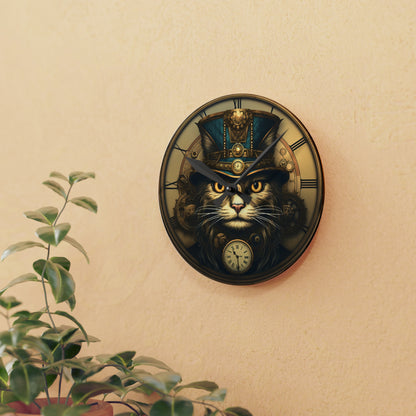 Diseño de reloj de gato Steampunk, reloj de pared acrílico 