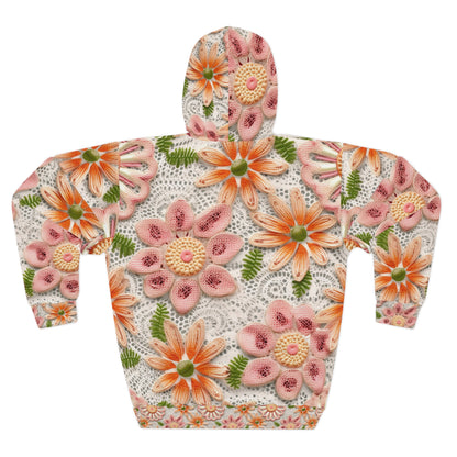 Floral Embroidered Eyelet: Delicate Flower Elegant Pattern - Unisex Pullover Hoodie (AOP)