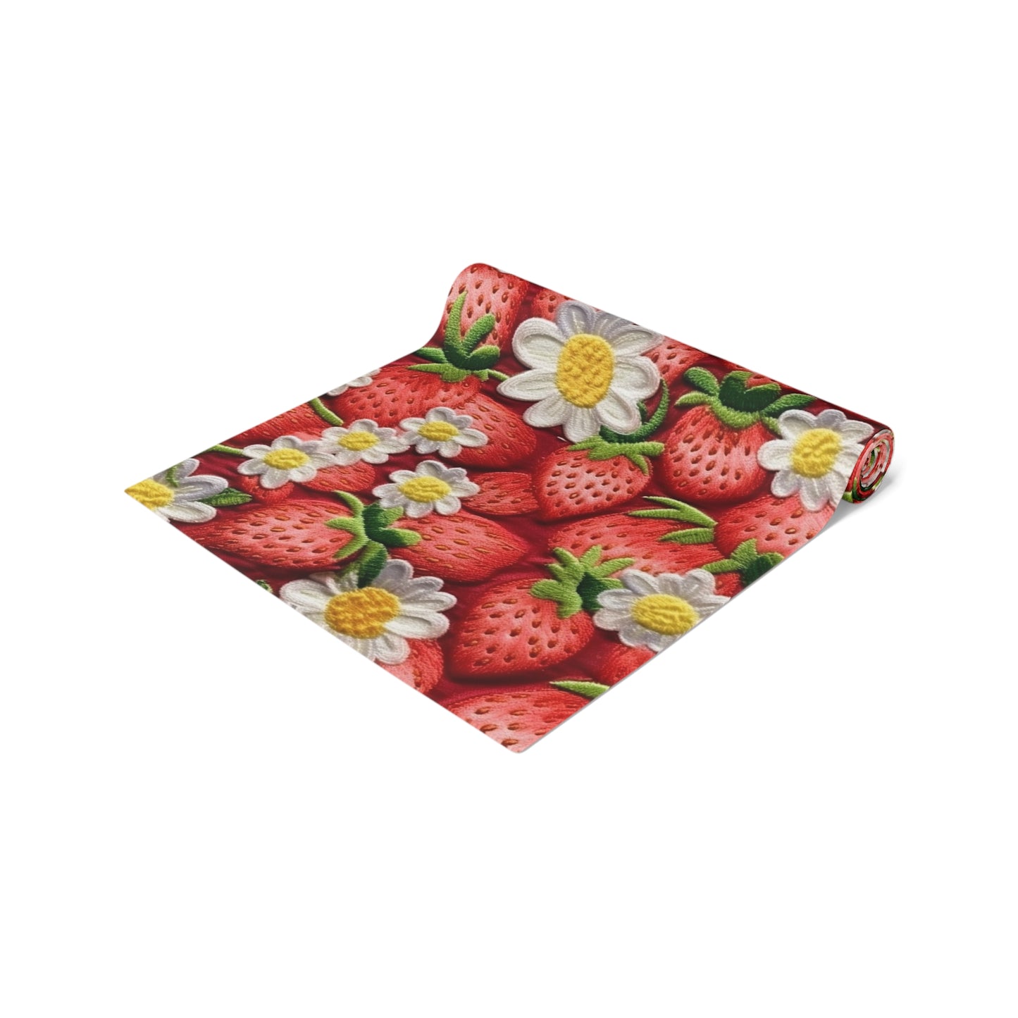 Diseño de bordado de fresas y fresas - Fruta dulce de bayas rojas frescas - Camino de mesa (algodón, poliéster) 