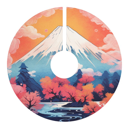 Japanese Watercolor-Style Mount Fuji, Kanagawa Style - Christmas Tree Skirts