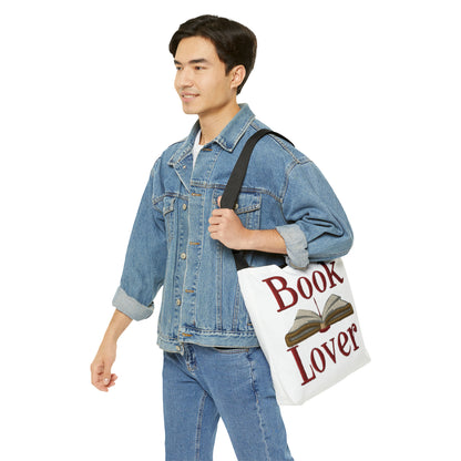 Open Book Embroidery Art: Book Lover Text for Avid Readers - Adjustable Tote Bag (AOP)