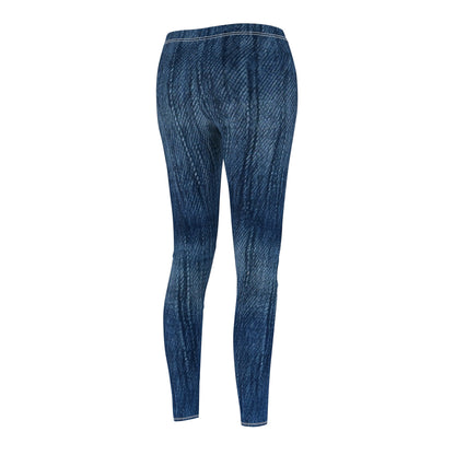 Indigo Splash: Washed Denim Reverie in Deep Blue - Women's Cut & Sew Casual Leggings (AOP)