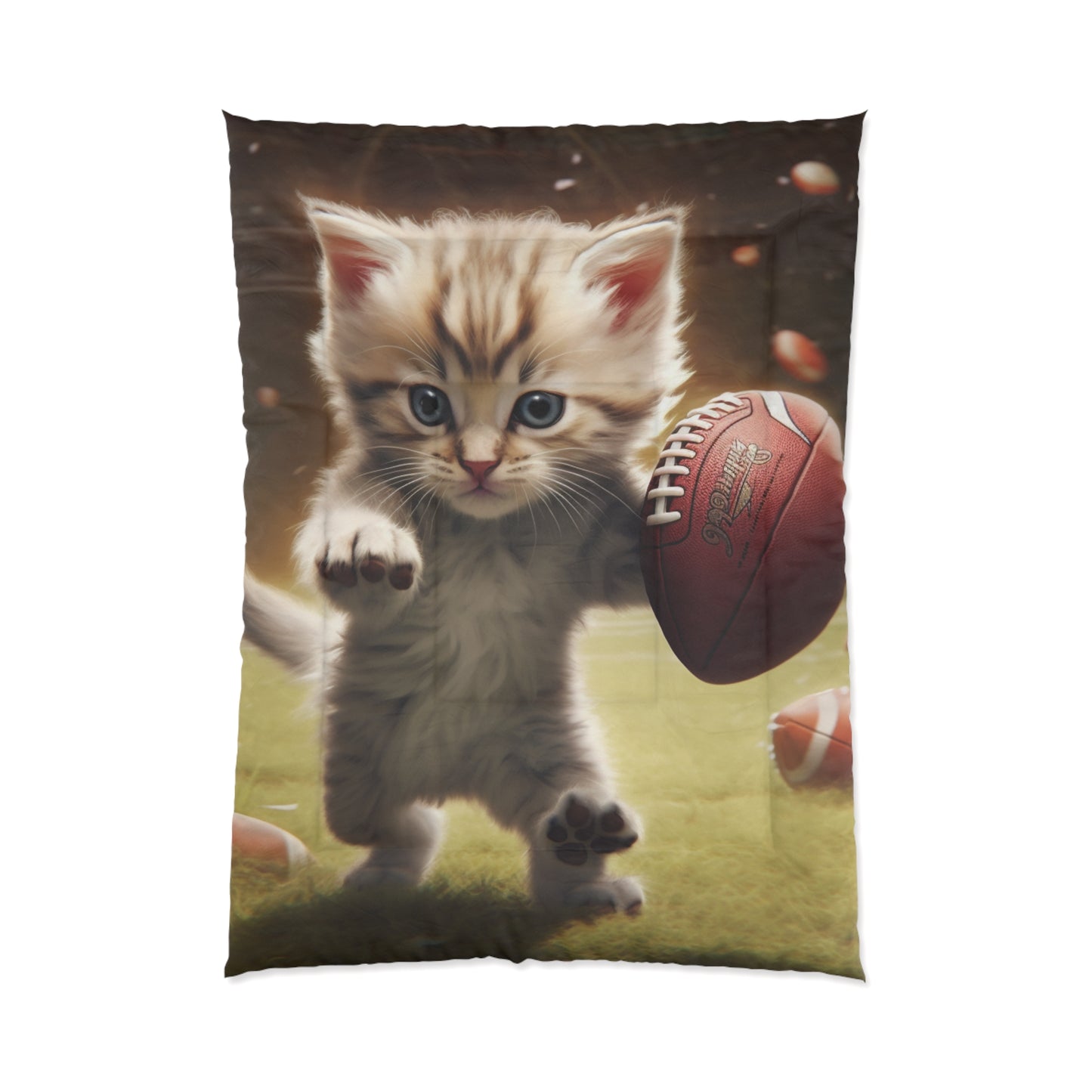 Football Kitty Fantasy: Feline Cat American Sport Quarterback - Bed Comforter