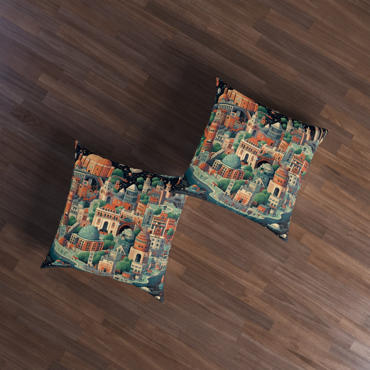 Galactic Metropolis Pattern, Sci-Fi Inspired - Tufted Floor Pillow, Square