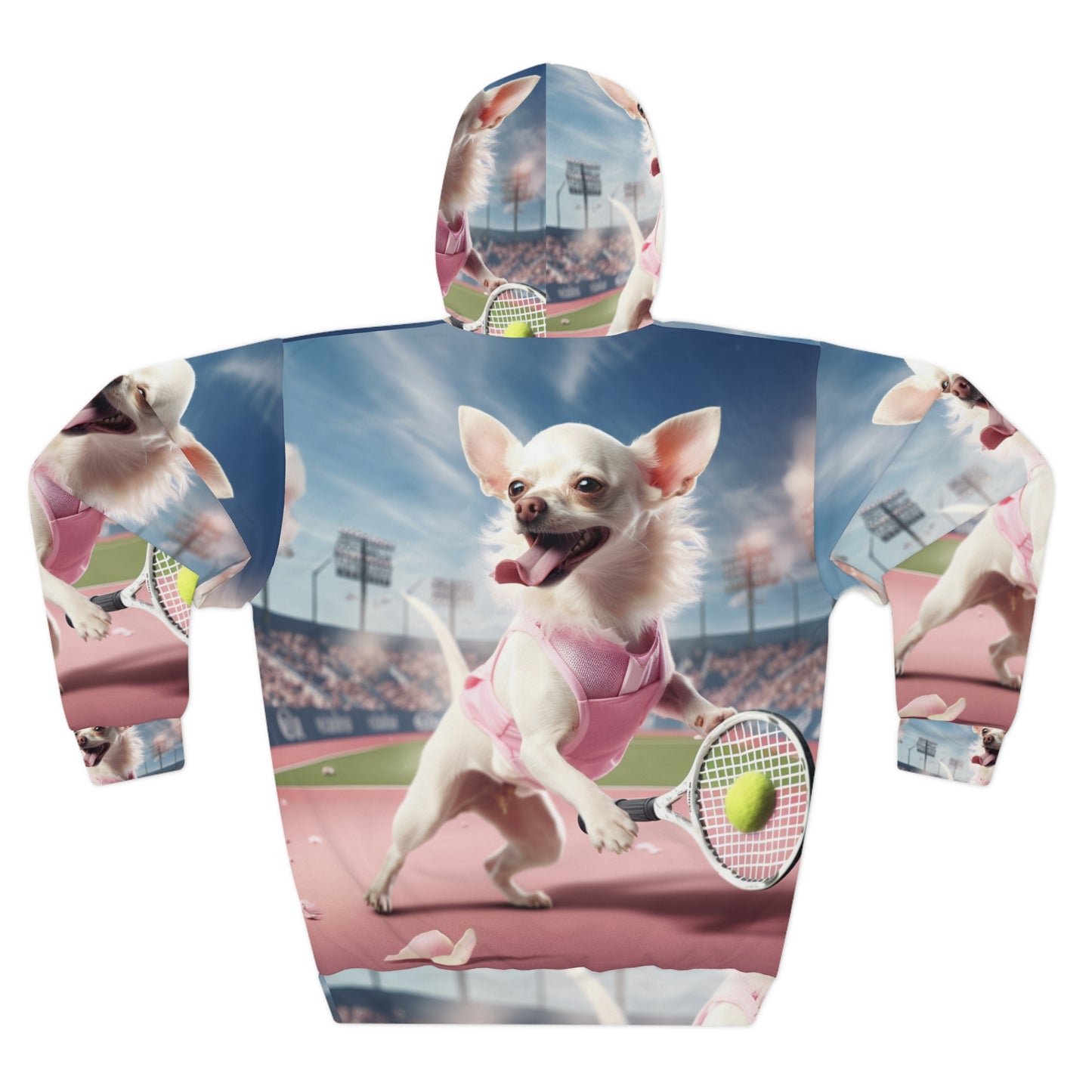 Chihuahua Tennis Ace: Dog Pink Outfit, Court Atheletic Sport Game - Unisex Pullover Hoodie (AOP)