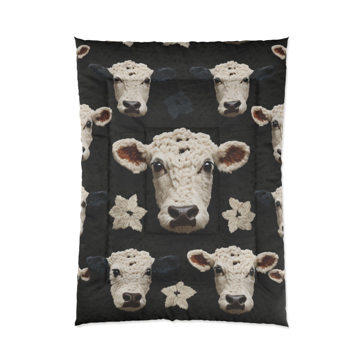 Crochet Cow Pattern Farm Animal Fabric Style - Bed Comforter