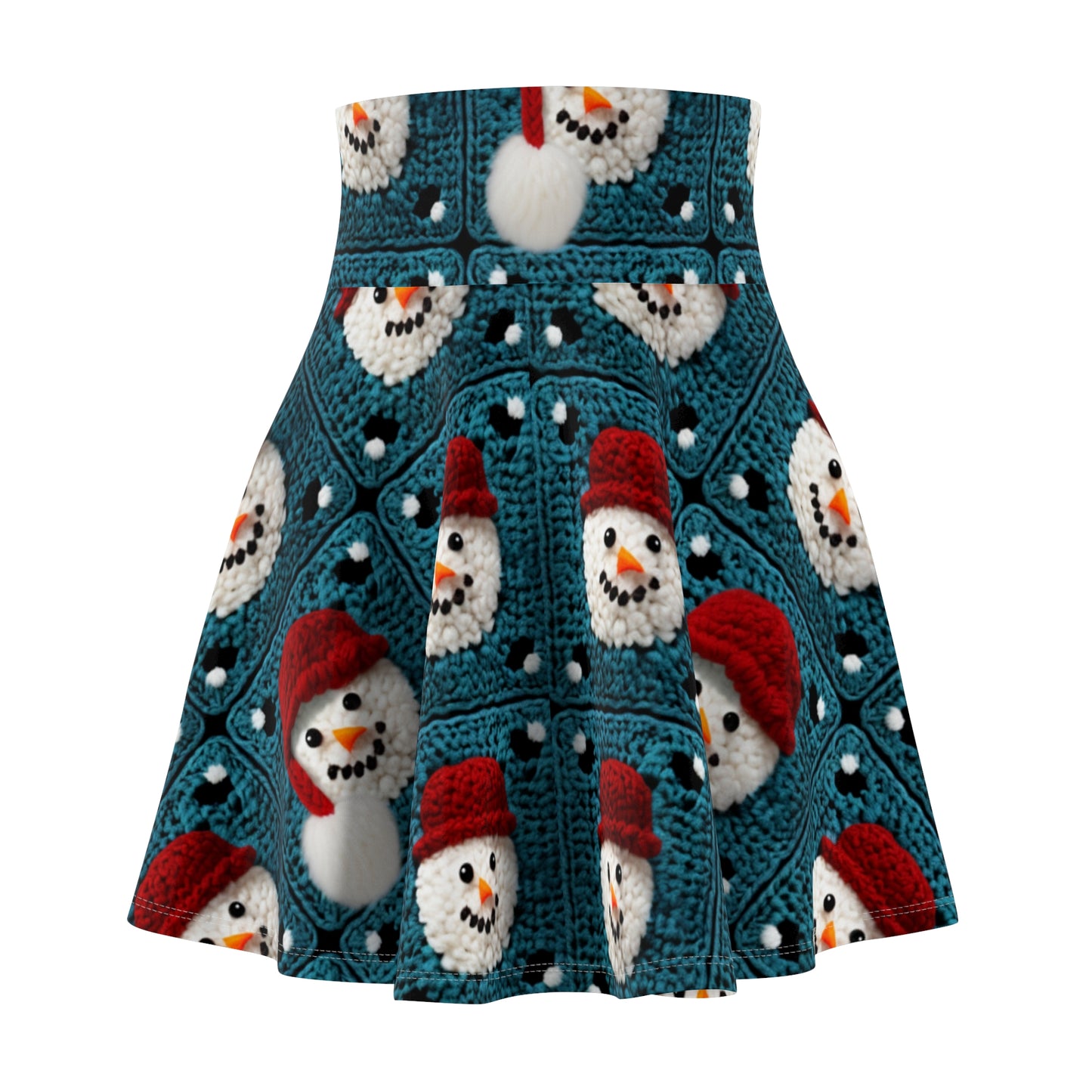 Snowman Crochet Craft, Festive Yuletide Cheer, Winter Wonderland - Women's Skater Skirt (AOP)