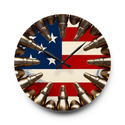 Freedom Rounds Acrylic Wall Clock - Faux Ammo Patriotic USA Flag Design, Americana Pride Decor, Stars & Stripes Homage Timepiece