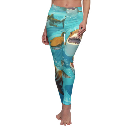 Tiger Shark: Ocean Marine Wildlife - Underwater - Women's Cut & Sew Casual Leggings (AOP)