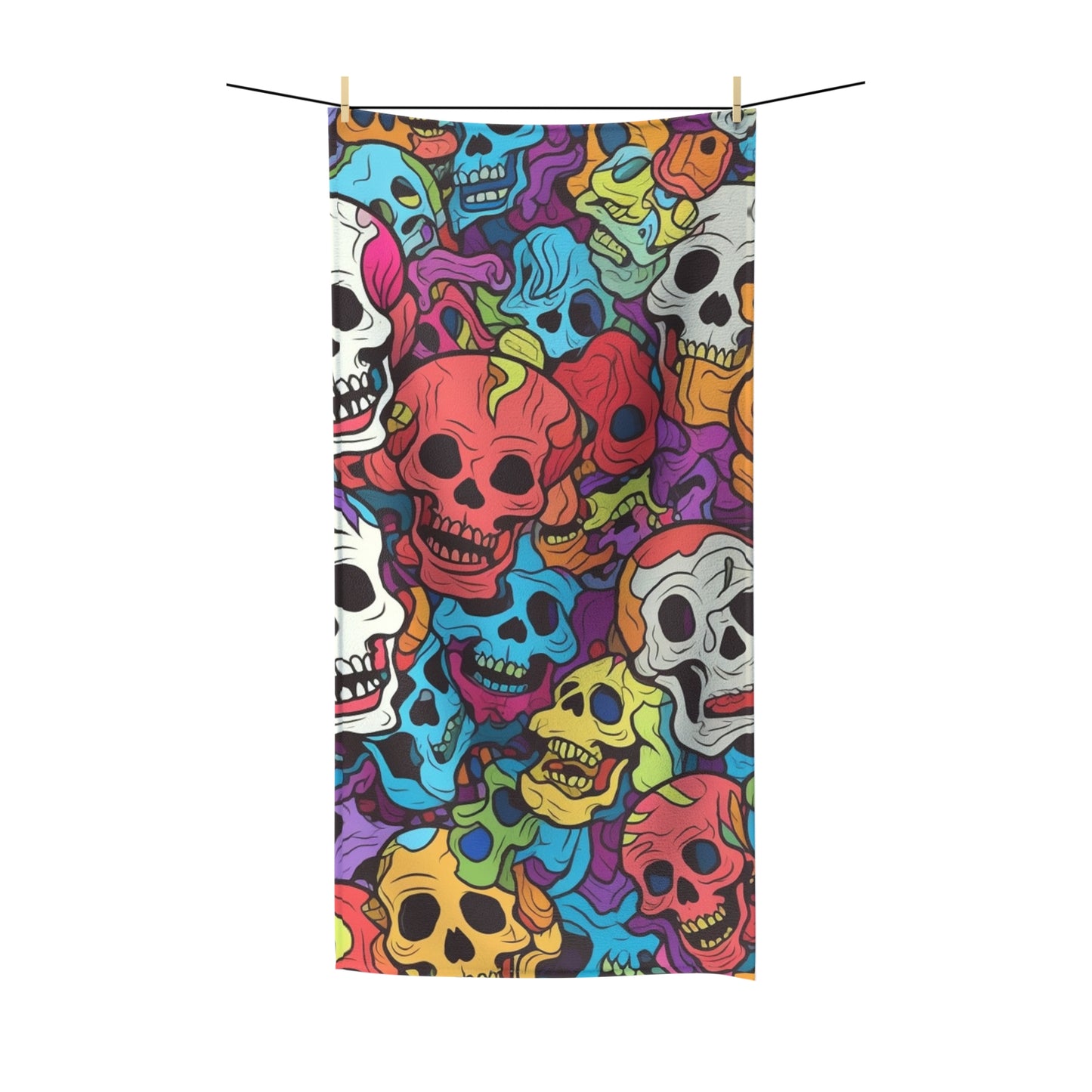 Psychedelic Rainbow Skull Head Pattern, Vibrant Colors - Polycotton Towel