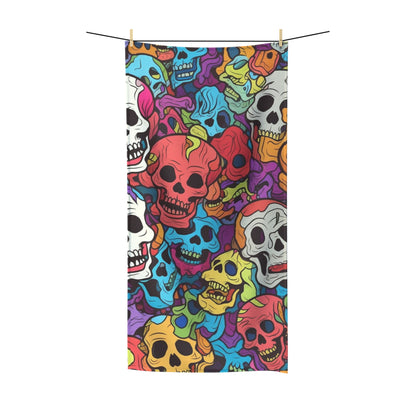 Psychedelic Rainbow Skull Head Pattern, Vibrant Colors - Polycotton Towel