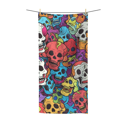 Psychedelic Rainbow Skull Head Pattern, Vibrant Colors - Polycotton Towel