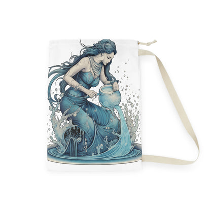 Aquarius Zodiac Symbol - Girl Pouring Water, Hand-Drawn Style - Laundry Bag