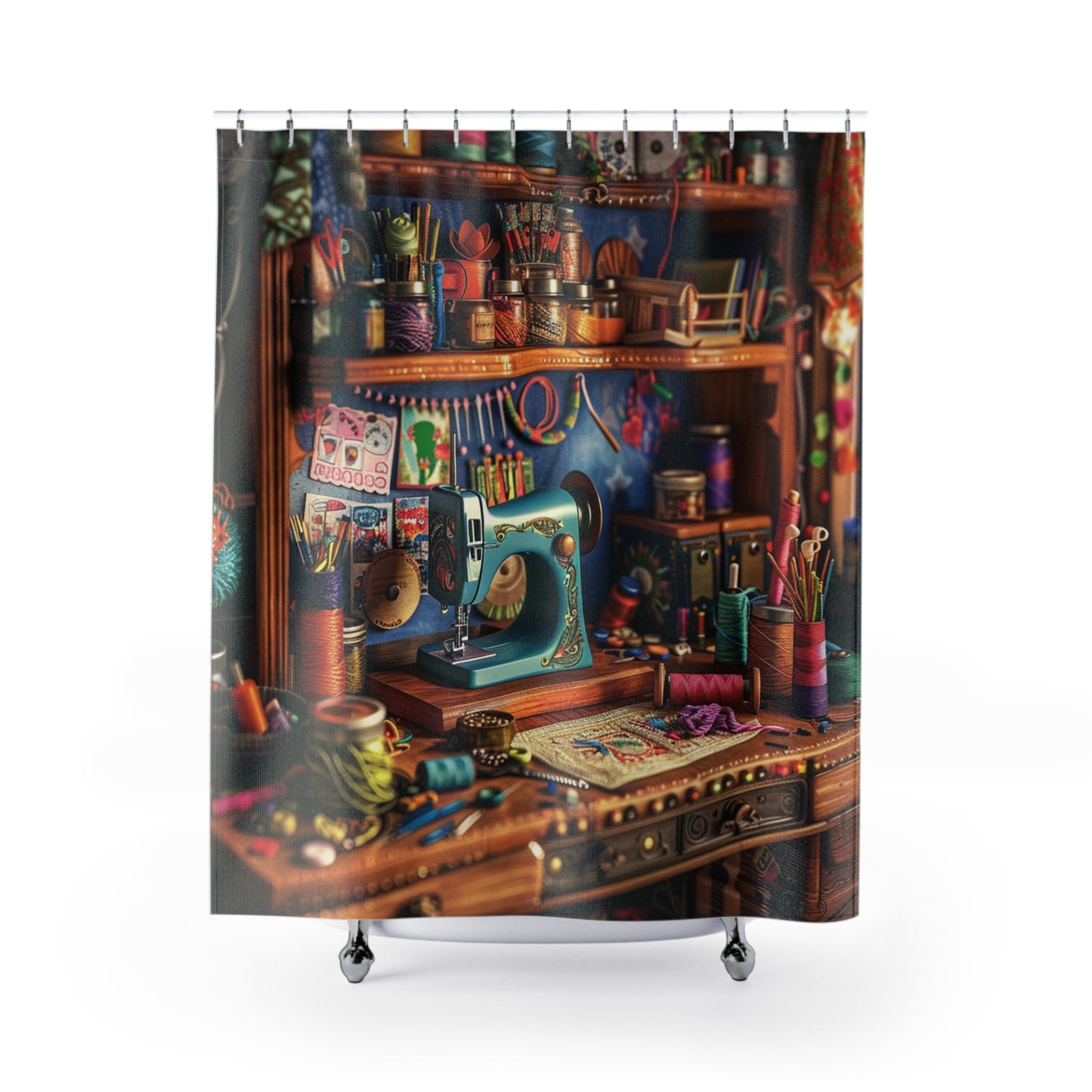 Seamstress Dream: Enchanted Sewing Nook Tapestry, Artisan Craft Room - Shower Curtains