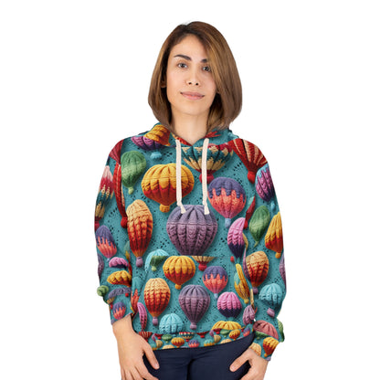 Crochet Hot Air Balloons Sky Travel Transport Scenic Style - Unisex Pullover Hoodie (AOP)