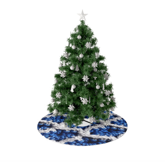 Blueberry Blue Crochet, White Accents, Classic Textured Pattern - Christmas Tree Skirts