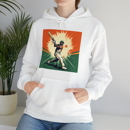 India Cricket Star: Batsman With Willow Bat, National Flag Style - Sport Game - Unisex Heavy Blend™ Hooded Sweatshirt