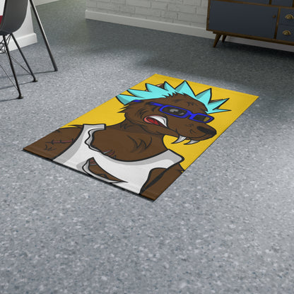 Spiky Blue Hair Cartoon Werewolve Wolf Dobby Rug