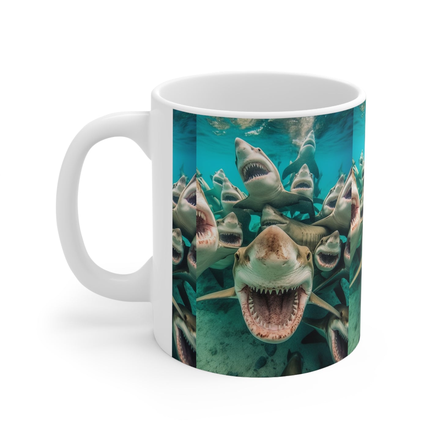 Laughing Lemon Sharks: Joyful Sea Jaws Ocean Deep - Ceramic Mug 11oz